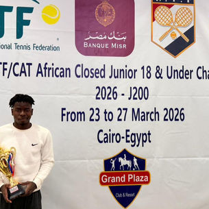 Oluwaseun Ogunsakin celebrates winning the ITF Africa Regional Championship after a hard-fought comeback victory, showing determination and confidence on court