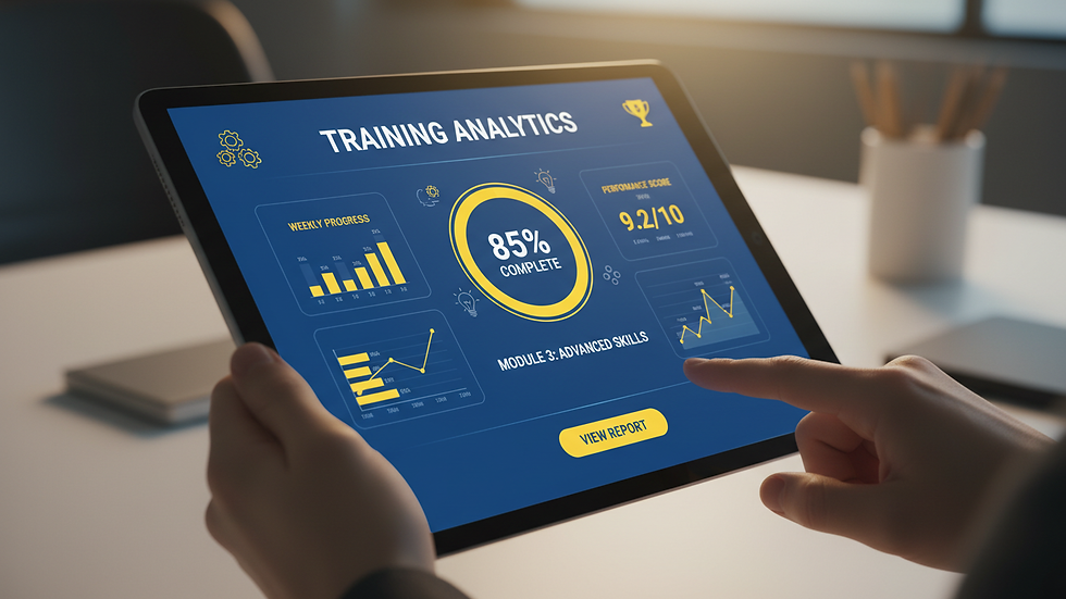 Close-up view of a digital dashboard showing training analytics