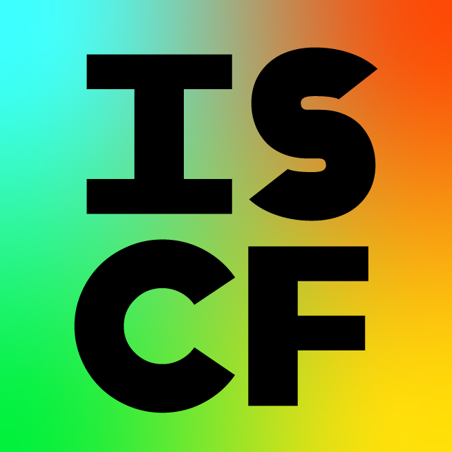 The ISCF logo, on a multi colour background with the letters ISCF in black