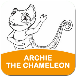 archie the chameleon colouring sheet