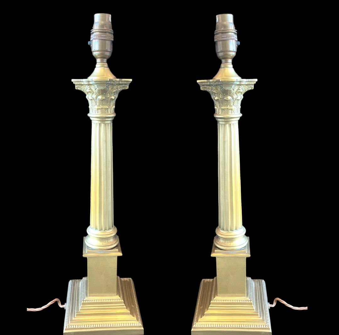 Pair Edwardian of Corinthian Column Table Lamps.