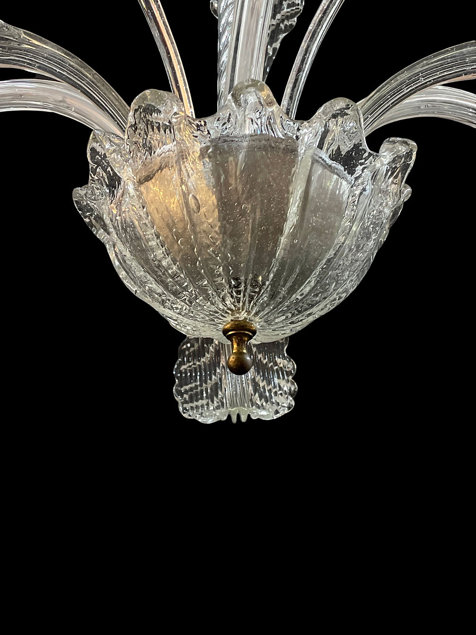 Thumbnail: 1940's Barovier & Toso 3 Arm Murano Glass Floral Pendant Light