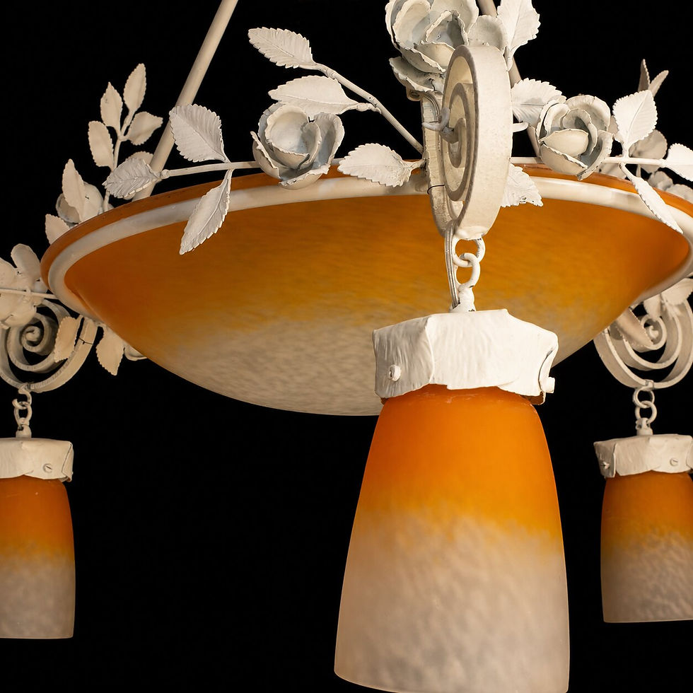 Thumbnail: Vintage French Art Deco Frosted & Amber Gradient Glass Pendant Light