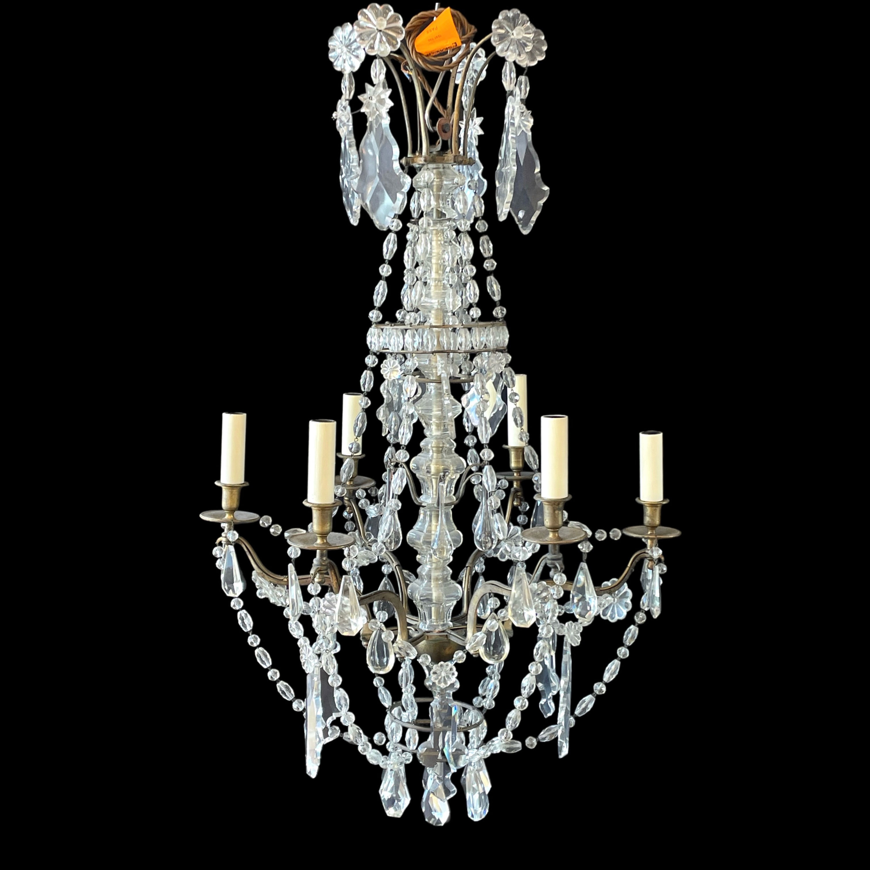 20th Century Edwardian 6 Arm Brass Chandelier