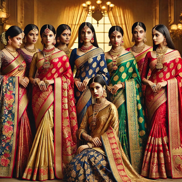 DALL·E 2025-03-10 16.22.34 - A group of elegantly dressed women wearing premium Banarasi s