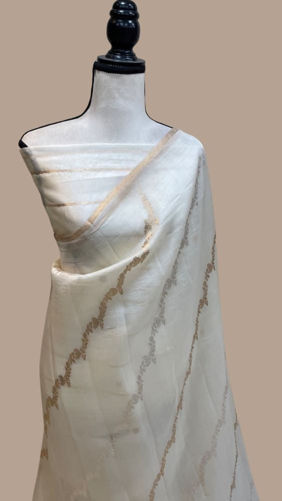 off white kora handloom banarasi saree front view