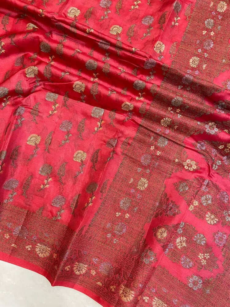 red pure butter crepe handloom banarasi saree butti pallu view