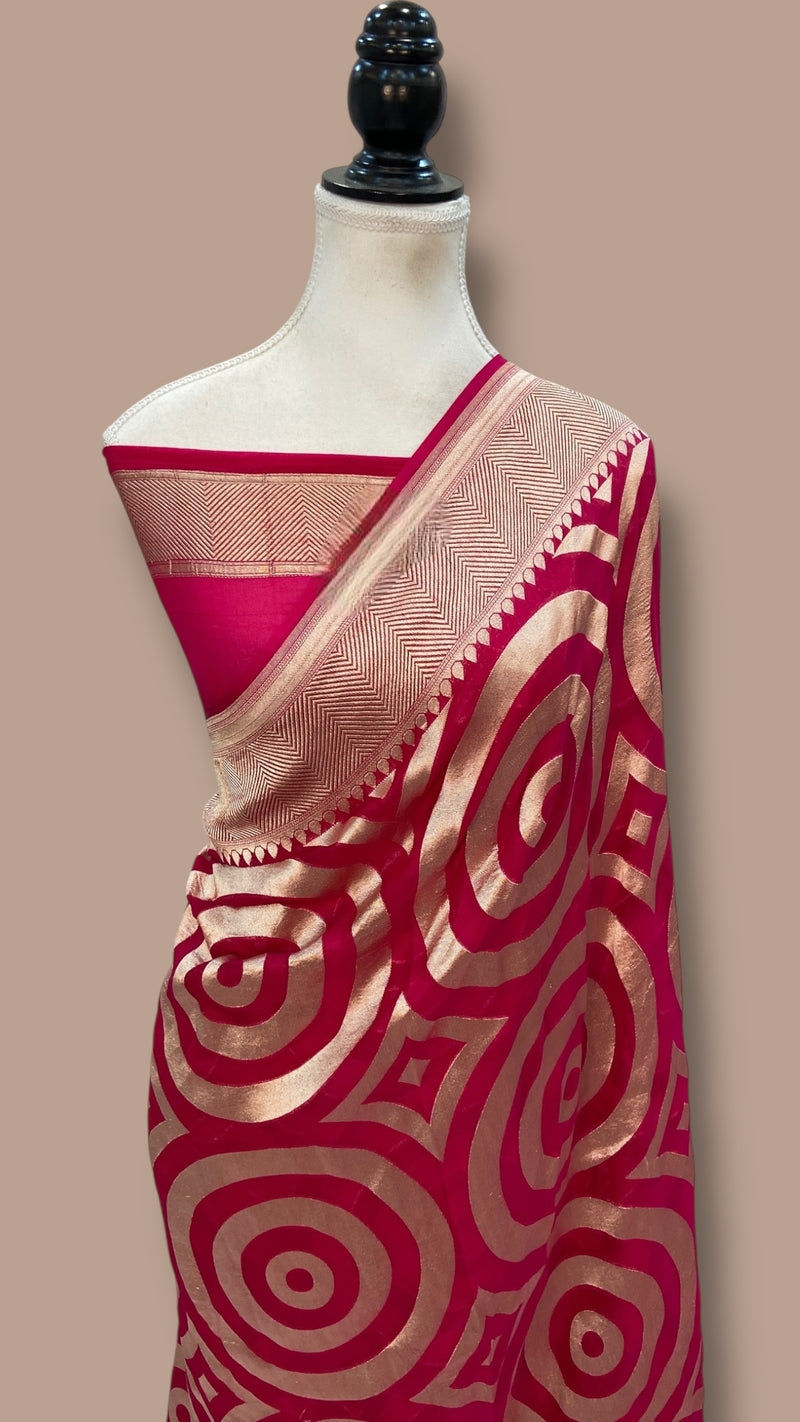 red khaddi georgette handloom saree front view