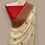 Thumbnail: off white tussar georgette handloom banarasi saree red border front view
