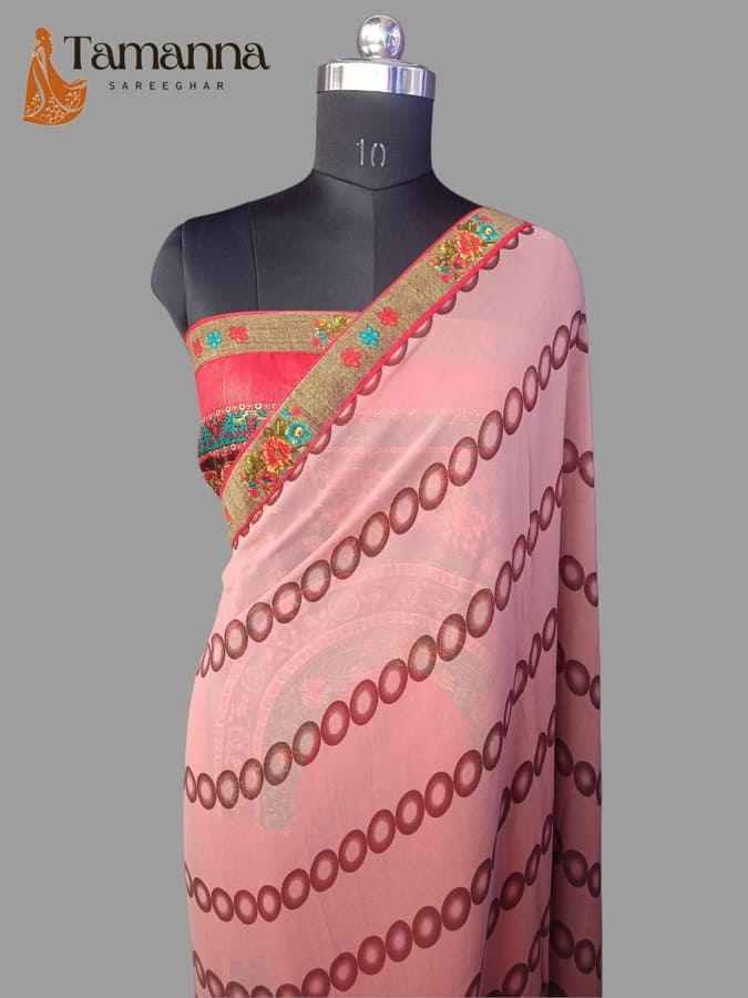 baby pink laxmipati  synthetic saree front view