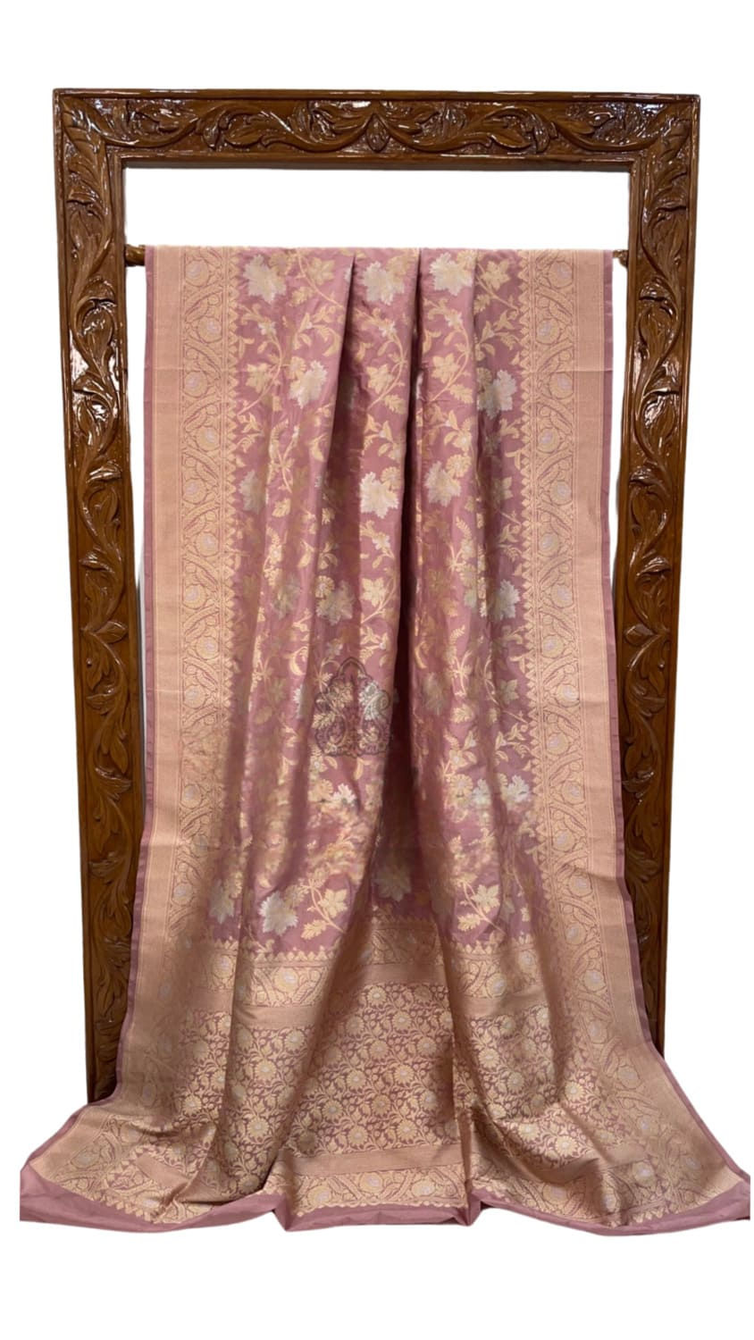 onion pink pure katan silk banarasi  saree pallu view
