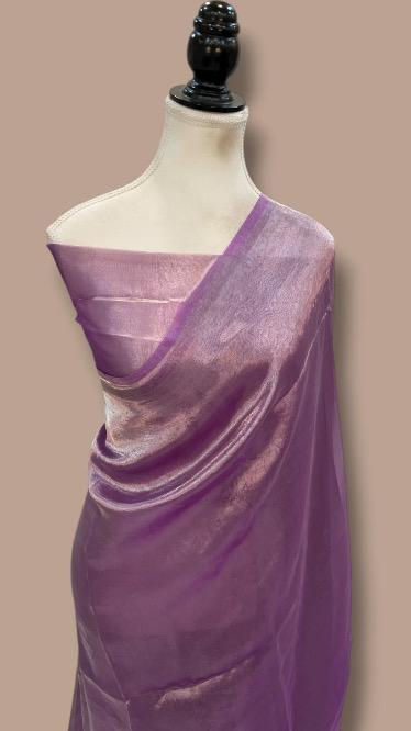 Lavender Pure Kora Handloom Banarasi Saree Plain front view - Tamanna Saree Ghar