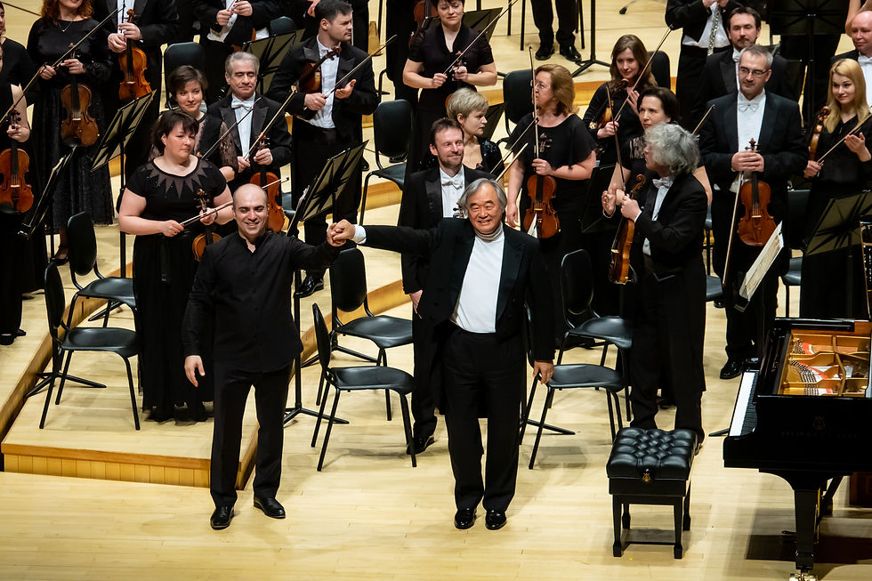Arman Tigranyan and pianist Kun-woo Paik on stage of the Lotte Concert Hall in Seoul, South Korea