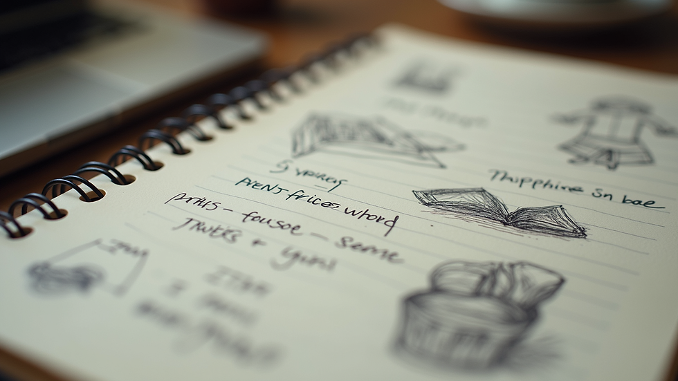 close-up view of a handwritten journal with notes and sketches