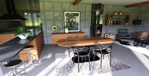 salle à manger - table à manger - chaises - pièce de vie - cuisine américaine - architecture d'intérieur - chantier - travaux - rénovation - loft - aménagement