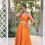 Thumbnail: Orange Solid Wrap Top & Skirt