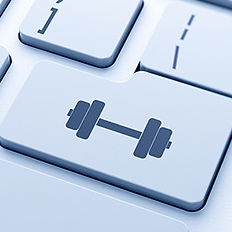 enter button on a keyboard displaying a dumbell to show online training