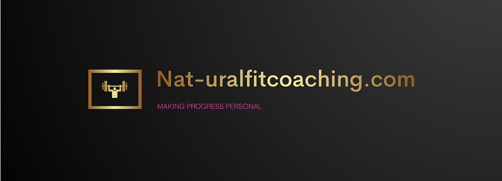 nat-uralfitcoaching logo, black background gold writing