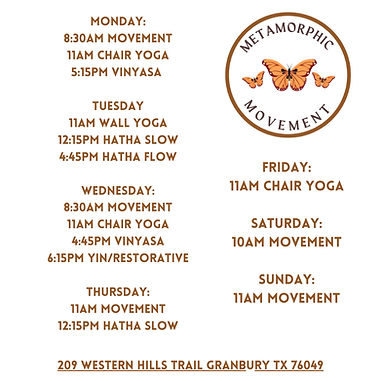 Monday 7am Slow Flow 5pm Heated Vinyasa 630pm Slow Flow Tuesday 12pm Heated Vinyasa 5pm Ha