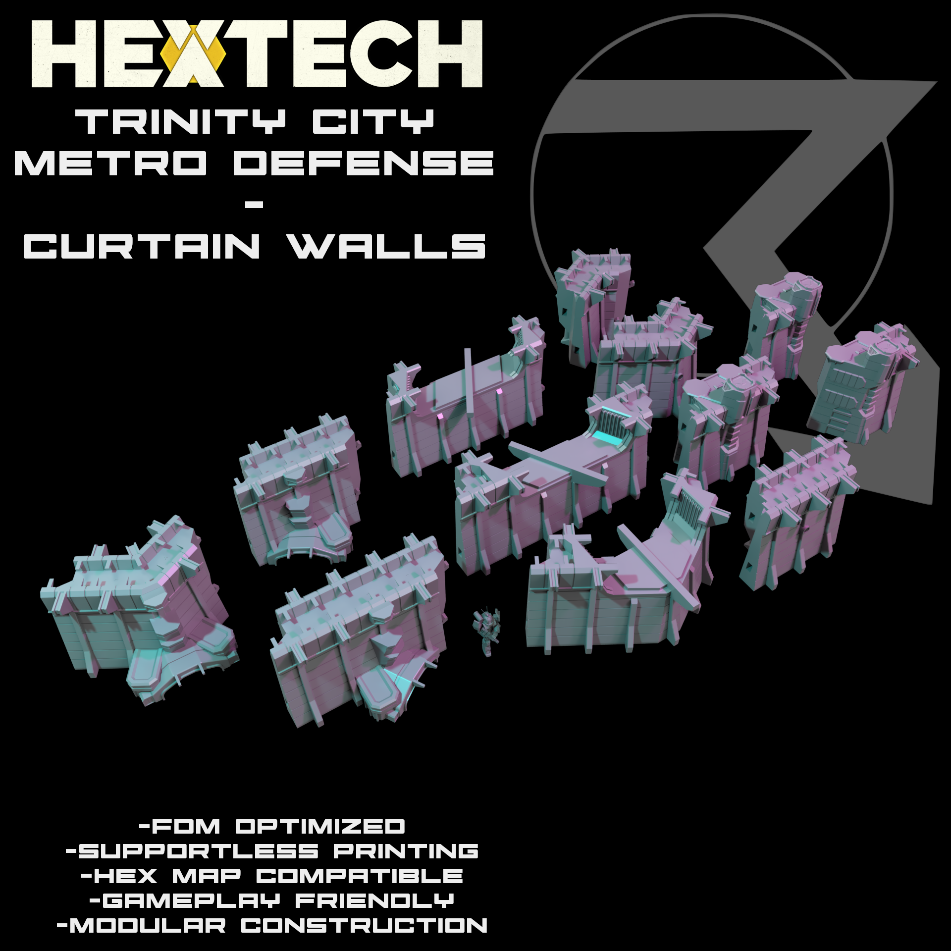 HEXTECH Trinity City Curtain Walls - 6mm Scale Terrain for Tabletop Wargames
