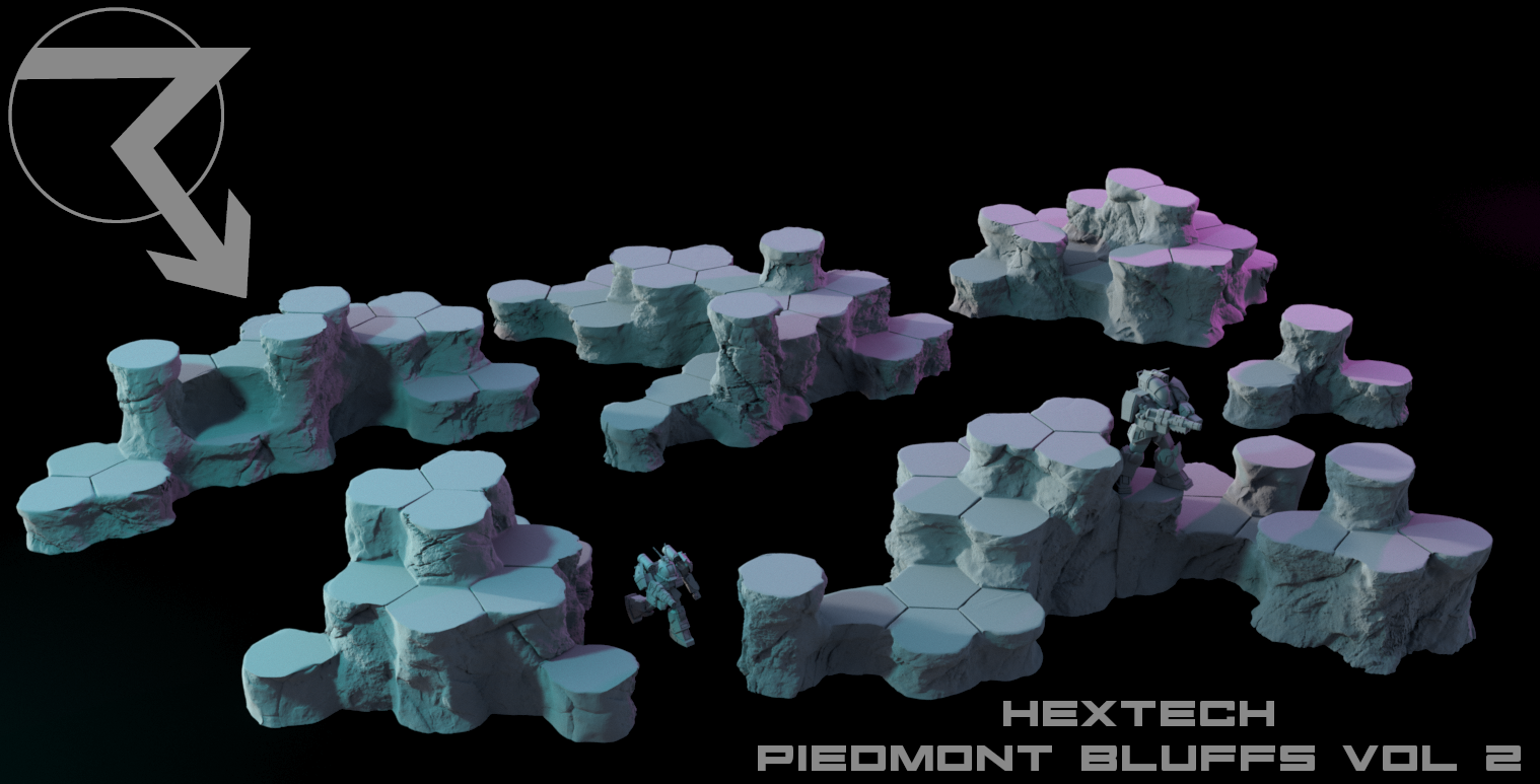 HEXTECH Piedmont Bluffs Volumes - 6mm Scale Terrain for Tabletop Wargames