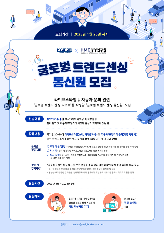 [현대자동차] 글로벌 트렌드 센싱 인도 통신원 1기 모집 (50만원 지급)