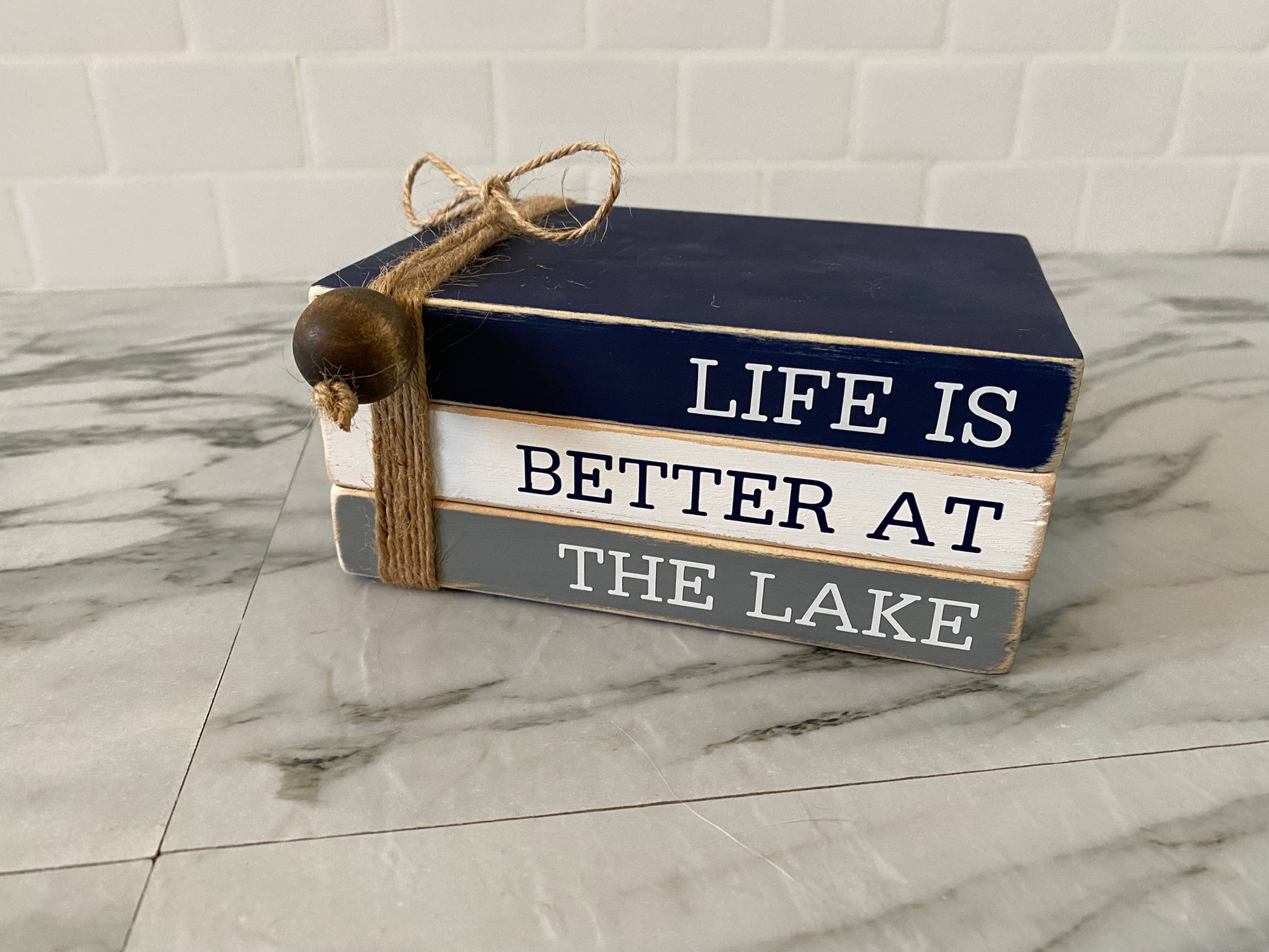 Lake Life Wood Book Stack