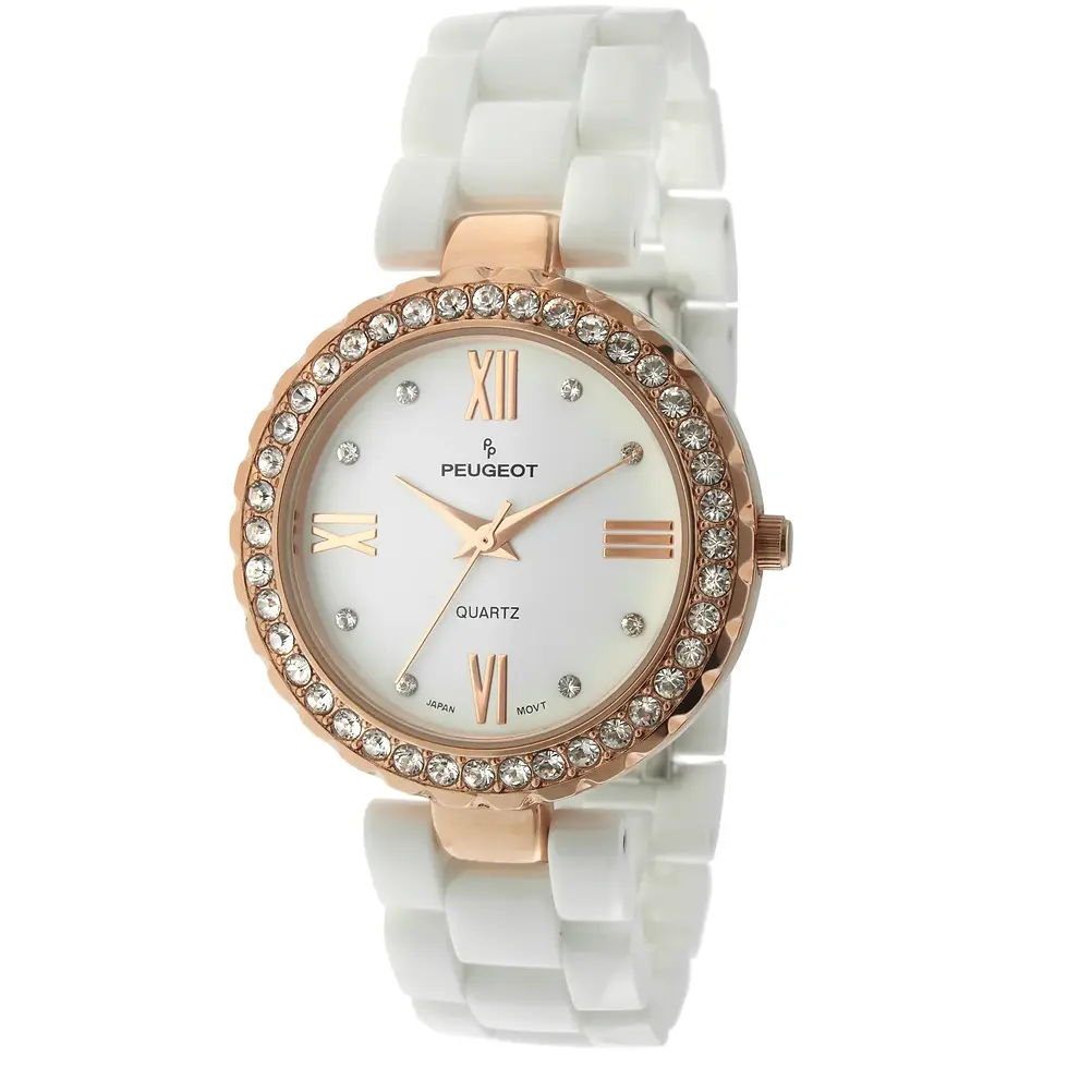 WOMEN'S WATCH -   BULOVA -  WHITE CERAMIC BAND / DIAMOND ENCASED CASE