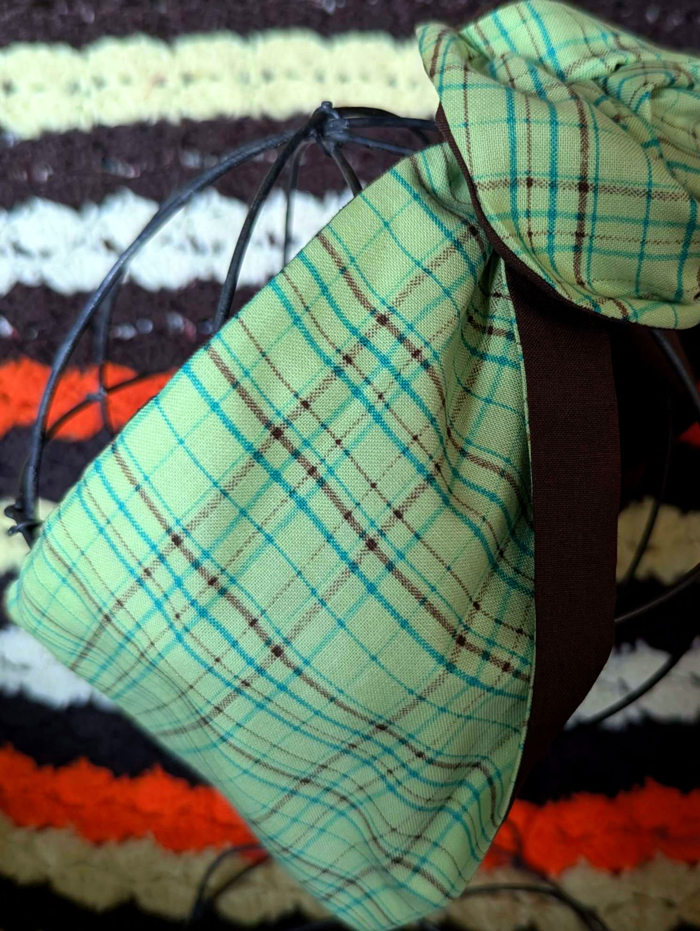 Vintage fabric -Green and Brown Fall Plaid Reversible Brown