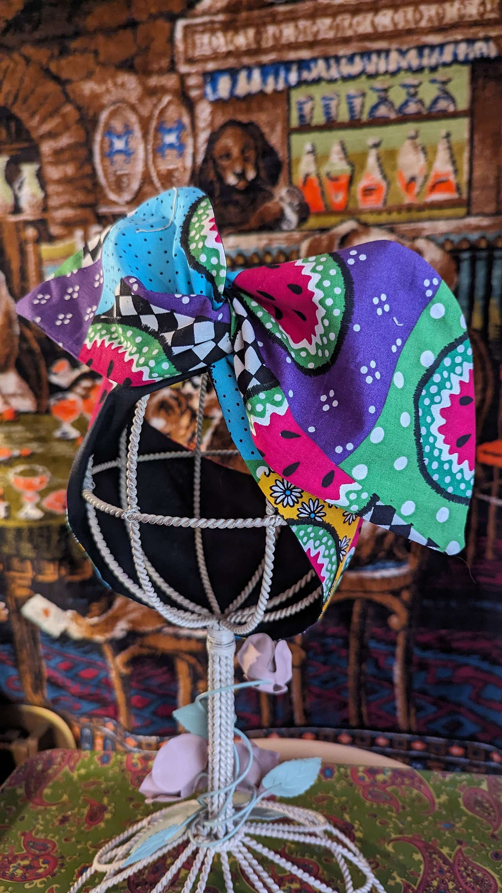 Thumbnail: Vintage fabric - Patchwork Watermelon  Reversible Black