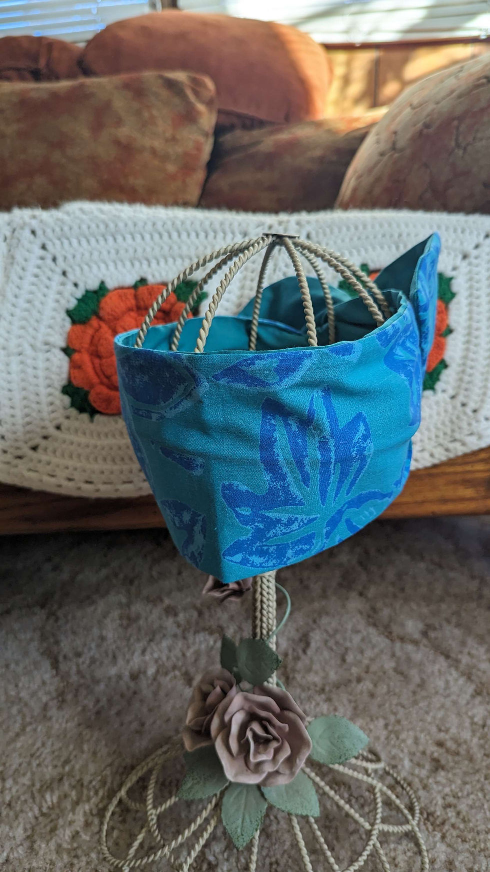 Thumbnail: Vintage Fabric Hawaiian Floral Reversible Teal