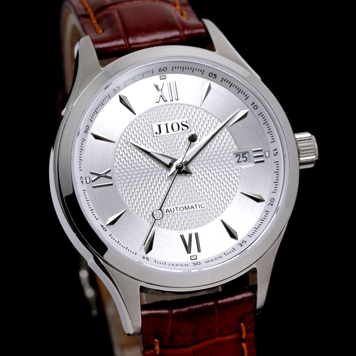 SEIRAN シルバー文字盤 ローマ数字 クロコ型押し レザーベルト