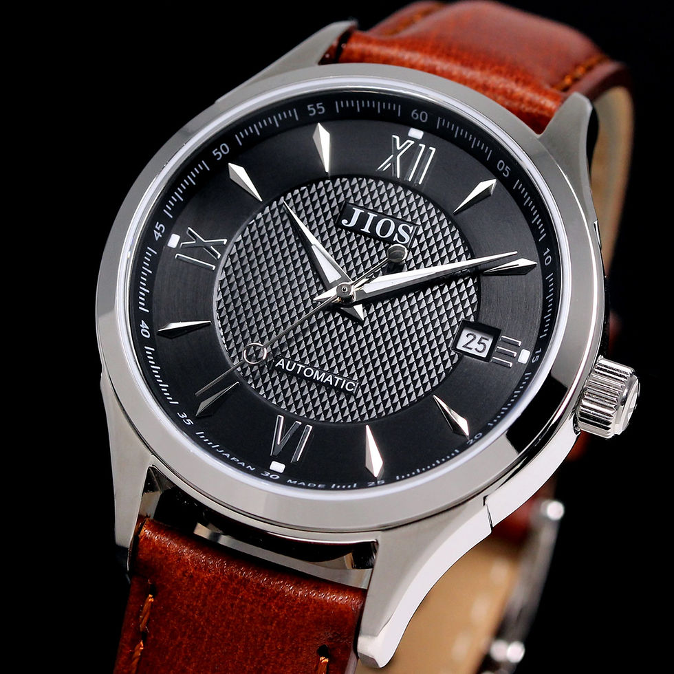 Thumbnail: SEIRAN Black Dial Roman Numerals Oil Leather Strap (Brown)