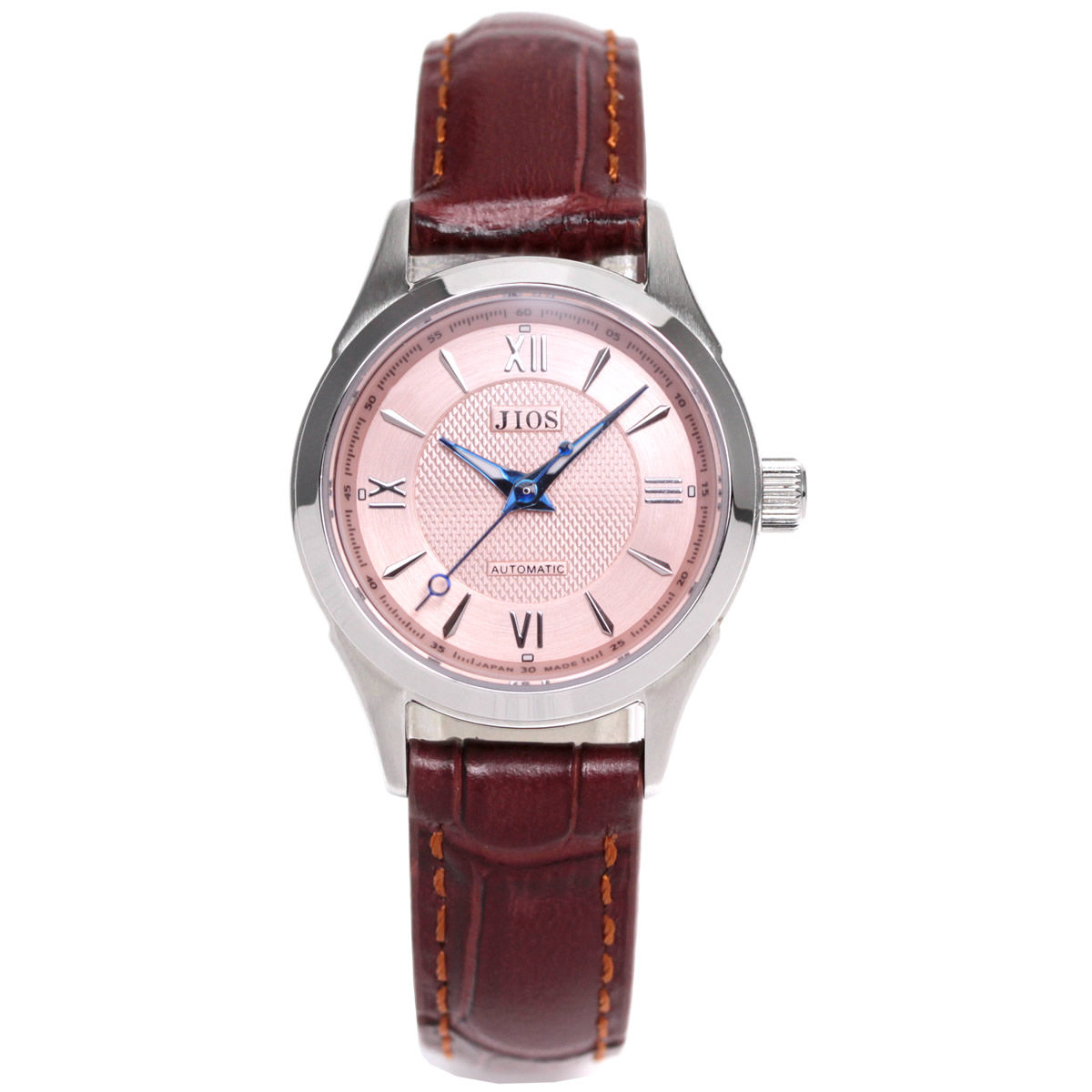 AWAZU Biwamasu Salmon Dial × Blue Hands, Silver Case, Roman Numerals, Croc-Embos