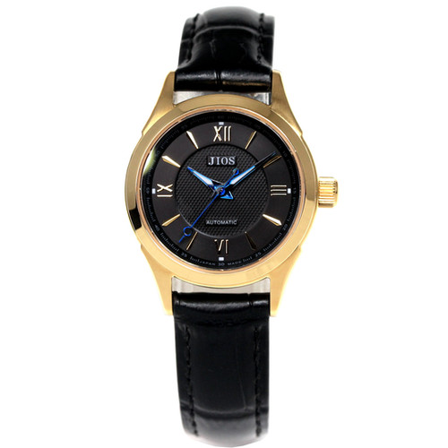 Jios AWAZU Black Dial × Blue Hands, Gold Case, Roman Numerals, Croc-Embossed Leather, photo 1 of 9
