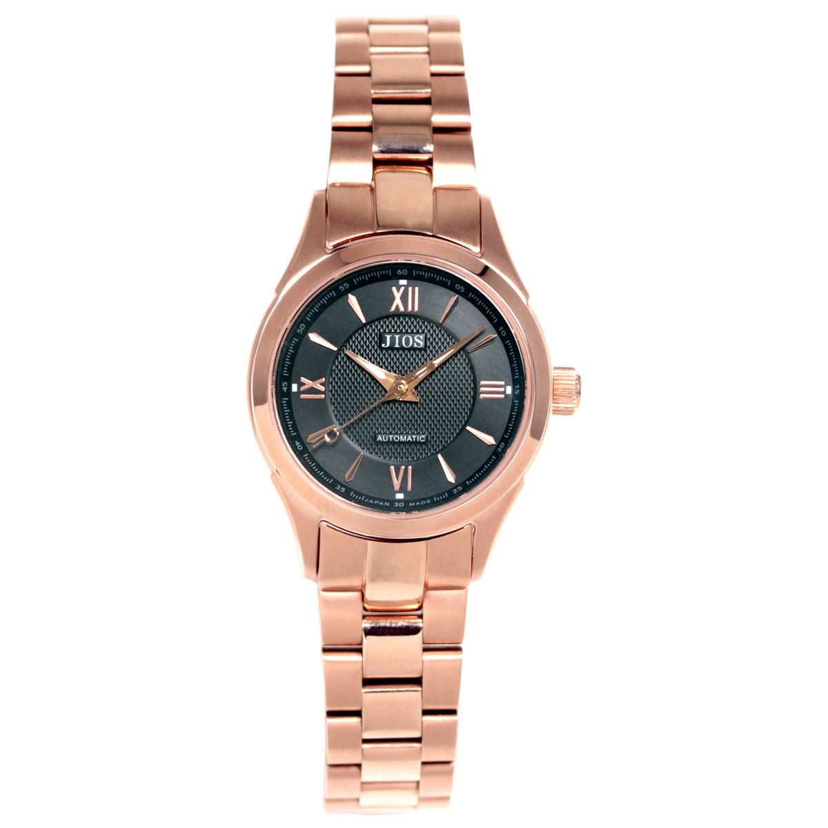 AWAZU ブラック文字盤 × ピンクゴールド針 ピンクゴールドケース ローマ数字 ステンレスベルト（ピンクゴールド） レディース