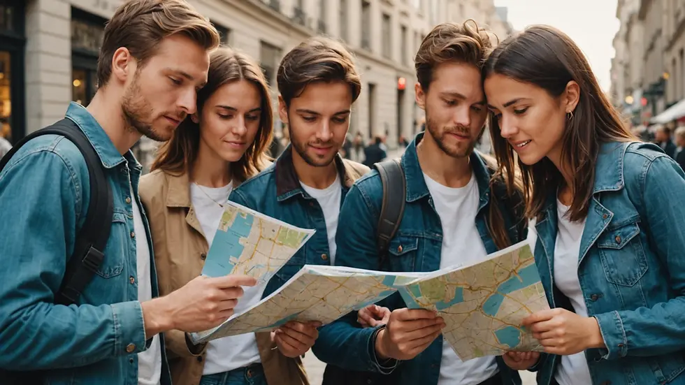 Eye-level view of a group participating in a scavenger hunt with a city map