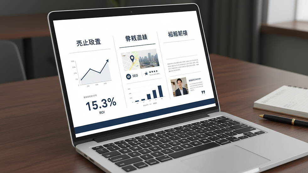 High angle view of a laptop screen showing sales data and marketing analytics