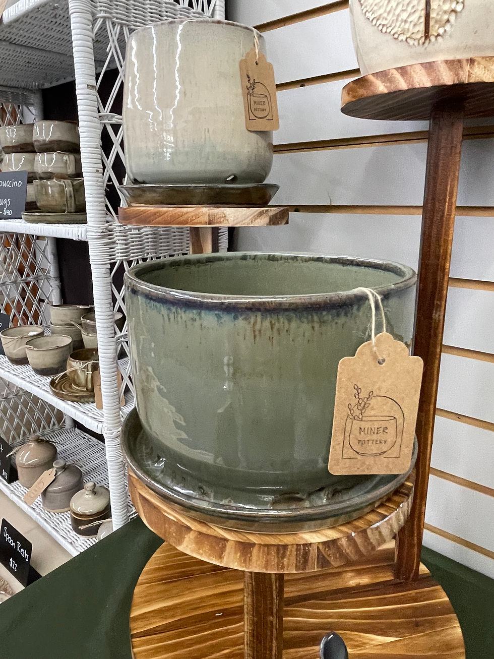 A hand-thrown and glazed pot from Miner Pottery
