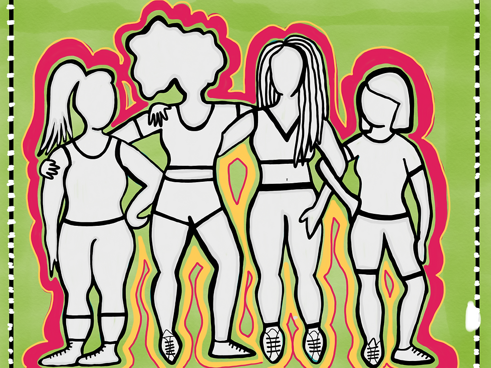 Drawing of 4 female figures with arms around each other