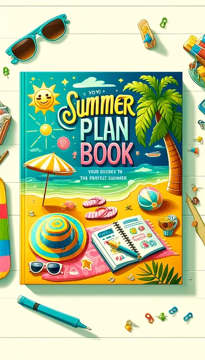 DALL·E 2024-05-17 14.21.40 - A vibrant and colorful book cover for a summer plan book. The