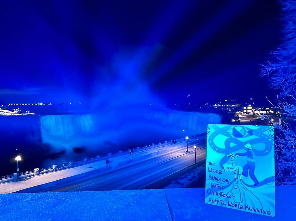 Niagara Falls illuminated in blue as Mia Cook’s artwork is unveiled during NIWOD 2024