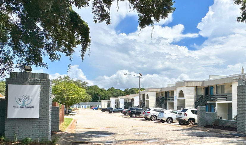 The private parking lot for residents at WillowBrook Apartments in Pensacola, Florida.
