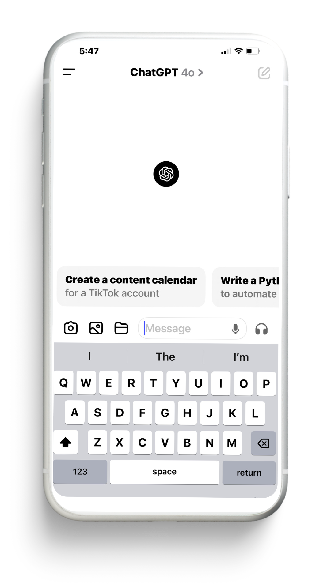 The ChatGPT app open on a mobile phone.