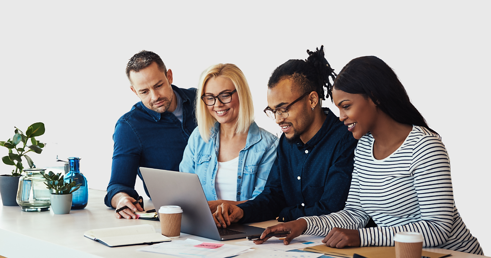 A group of people surrounding a laptop computer.