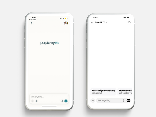 Two phones, one showing Perplexity and another showing ChatGPT.