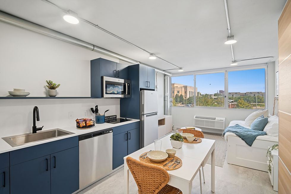 The interior of a studio apartment at The Pulse OKC in downtown Oklahoma City. 