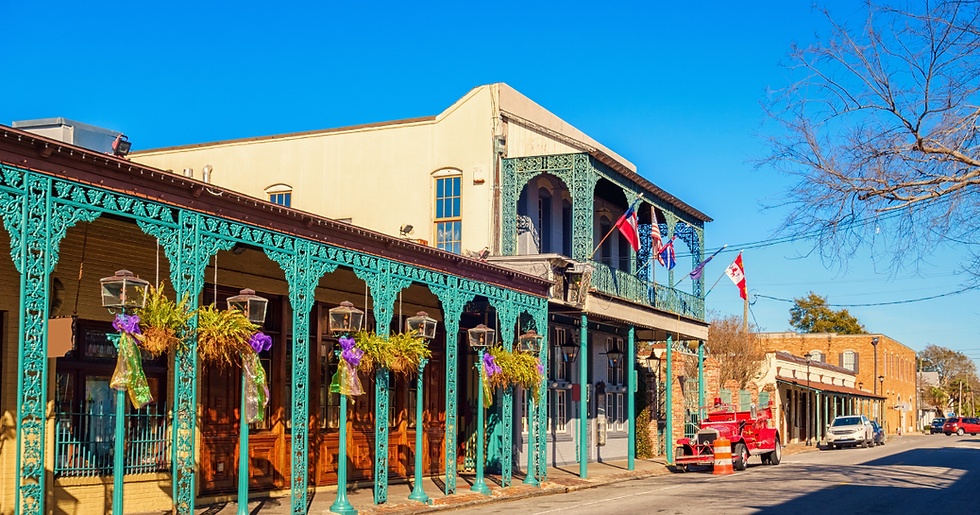 The view of a street in downtown Pensacola, Florida.