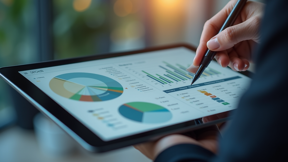 Close-up view of a person analyzing SEO metrics on a tablet