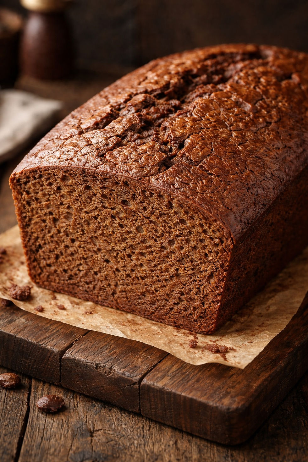 Chocolate banana bread on a chopping board